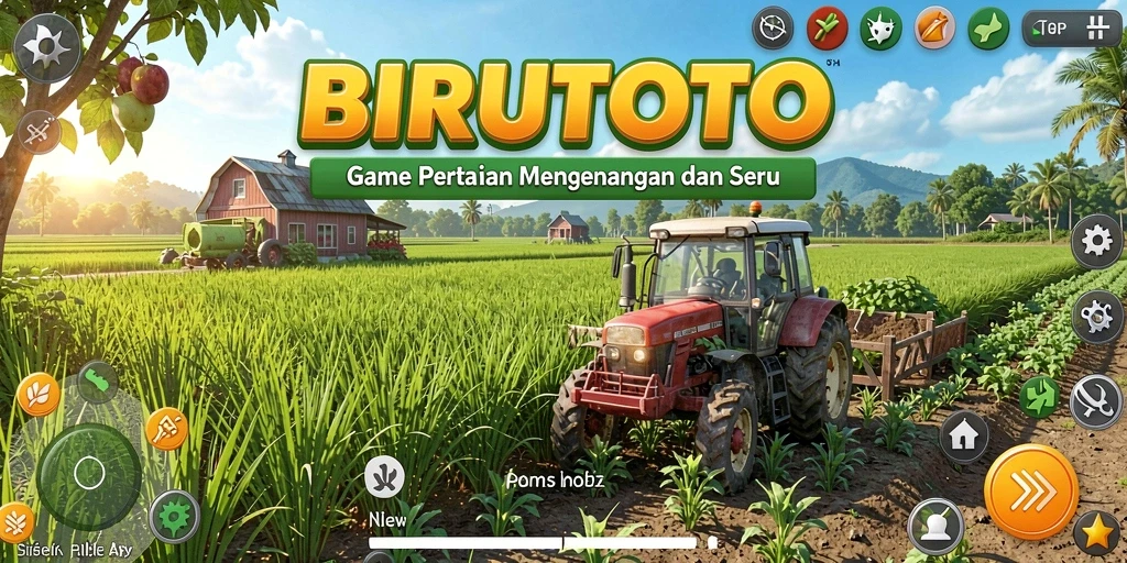Tampilan gameplay BIRUTOTO dengan ladang dan tanaman yang subur.