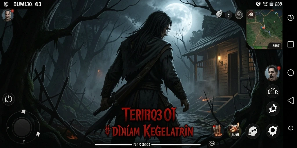 Tangkapan layar gameplay menegangkan dari BUMI303 dengan efek visual horor.