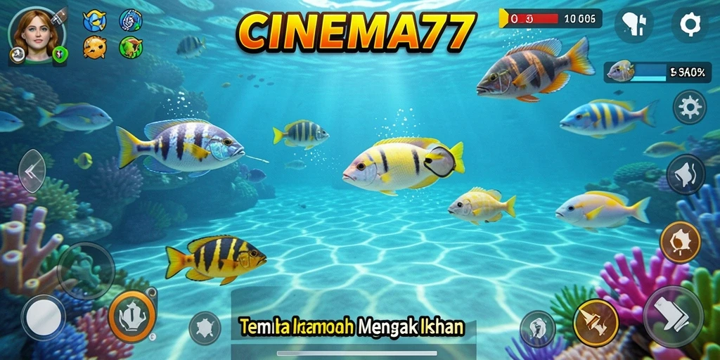 Tampilan gameplay menarik dari CINEMA77 dengan ikan yang beraneka ragam.