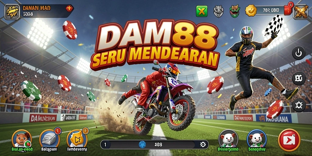 Screenshot gameplay DAM88 dengan balapan yang mendebarkan dan mobil yang keren.
