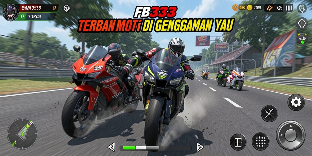 Screenshot gameplay FB333 menampilkan balapan motor yang seru dan mendebarkan.