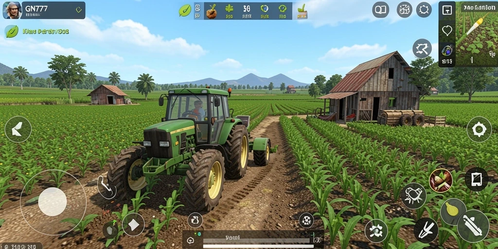 Gameplay GN777 menunjukkan serunya bertani dan memanen hasil pertanian.