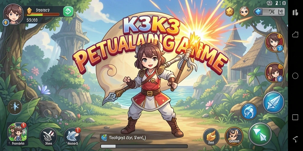 Screenshot gameplay K3K3 dengan karakter anime yang menarik.