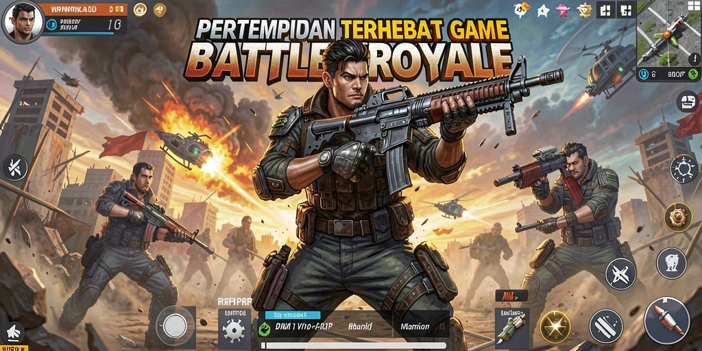 Tampilan gameplay intens dalam pertempuran RPRPRP Battle Royale.