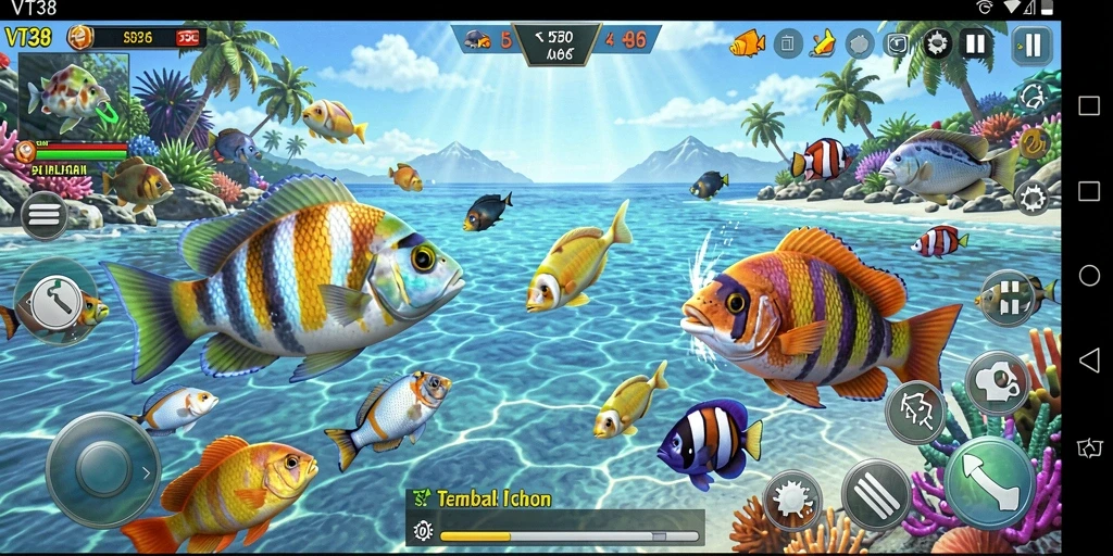 Tampilan gameplay VT38 yang menakjubkan saat menembak ikan.